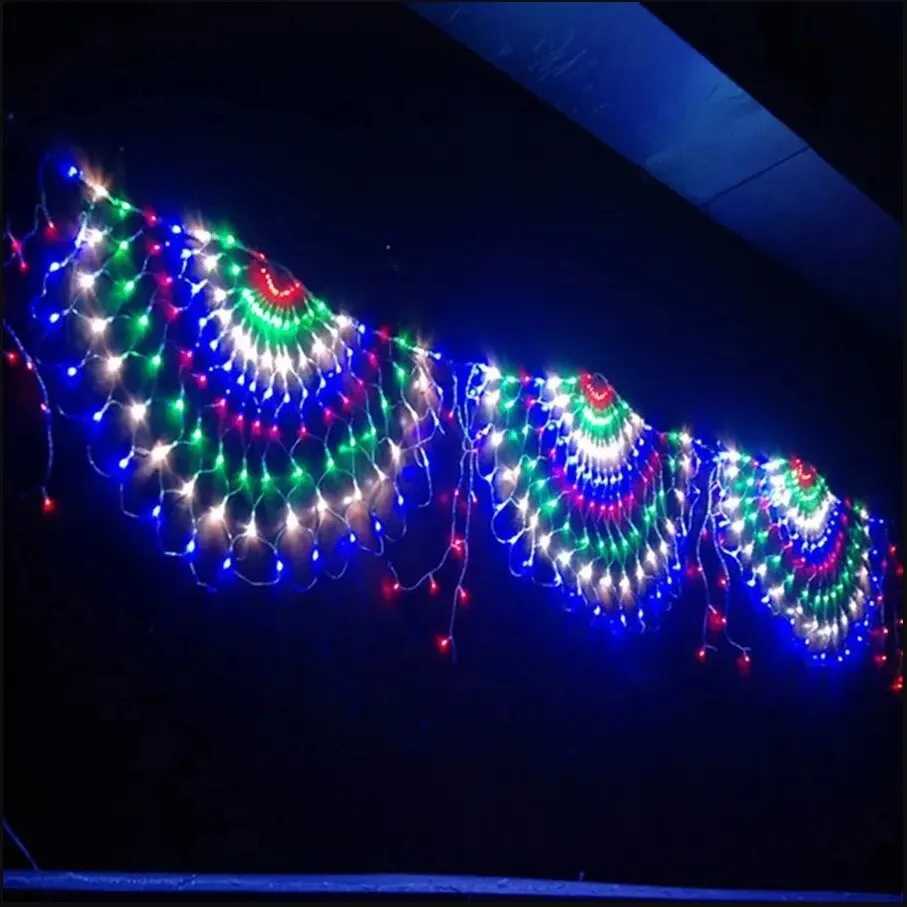 EU/US Plug 3206M 420LED 3 Peacock String Lights Outdoor Mesh Net Led Fairy Lights Christma Wedding New Year Decor Garland Lam M251113