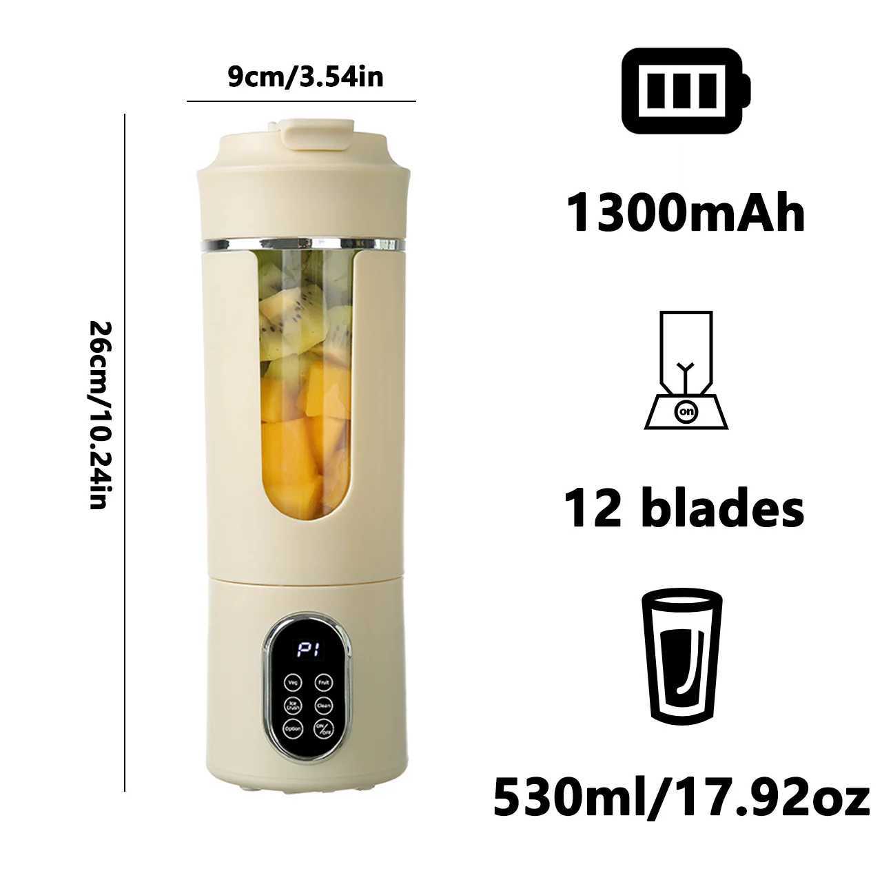 New 530ml Portable Juicer Wireless USB Charging Crushed Ice Electric Juicing 12 Blade 4 Gears 74V Mini Fresh Juice Blender C251113