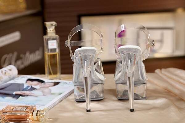 Women Female Model T Station Catwalk Sexy Crystal Transparent Shoes 15Cm High Heels Waterproof Fish Head Sandals