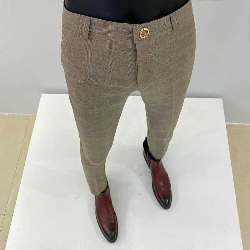 Korean mens ironless business pants mens formal office pants solid color daily wear casual slim fit dress set mensXJ250412