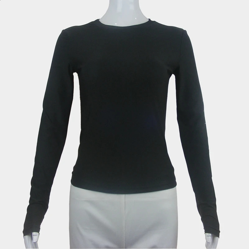 Womens clothing long sleeved slim fit T-shirt top womens O-neck knitted close fitting T-shirt street wear item 2408 250410