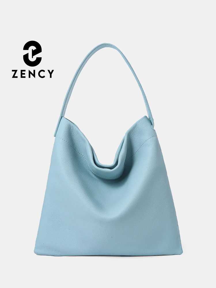 Zency 100 Genuine Leather Small Handbag Women Casual Bucket Bag Lady Crossbody Purse Blue Beige Black Shoulder Bag AdjustableW251112