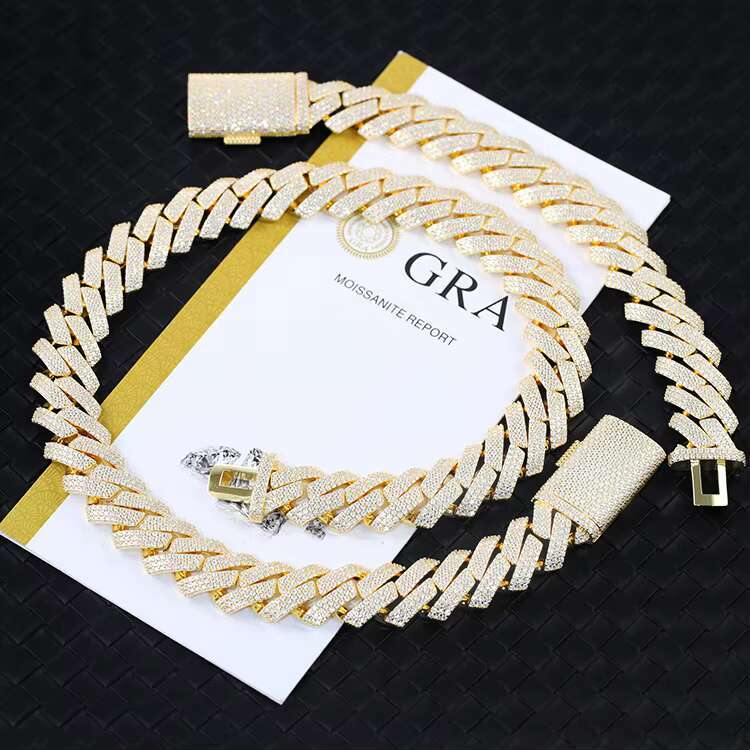 3 Rows 15mm 20 mm Wide Hip Hop Cuban Link Chain GRA Moissanite 925 Sterling Silver Gold Plate Fine Jewelry Necklaces Bracelets