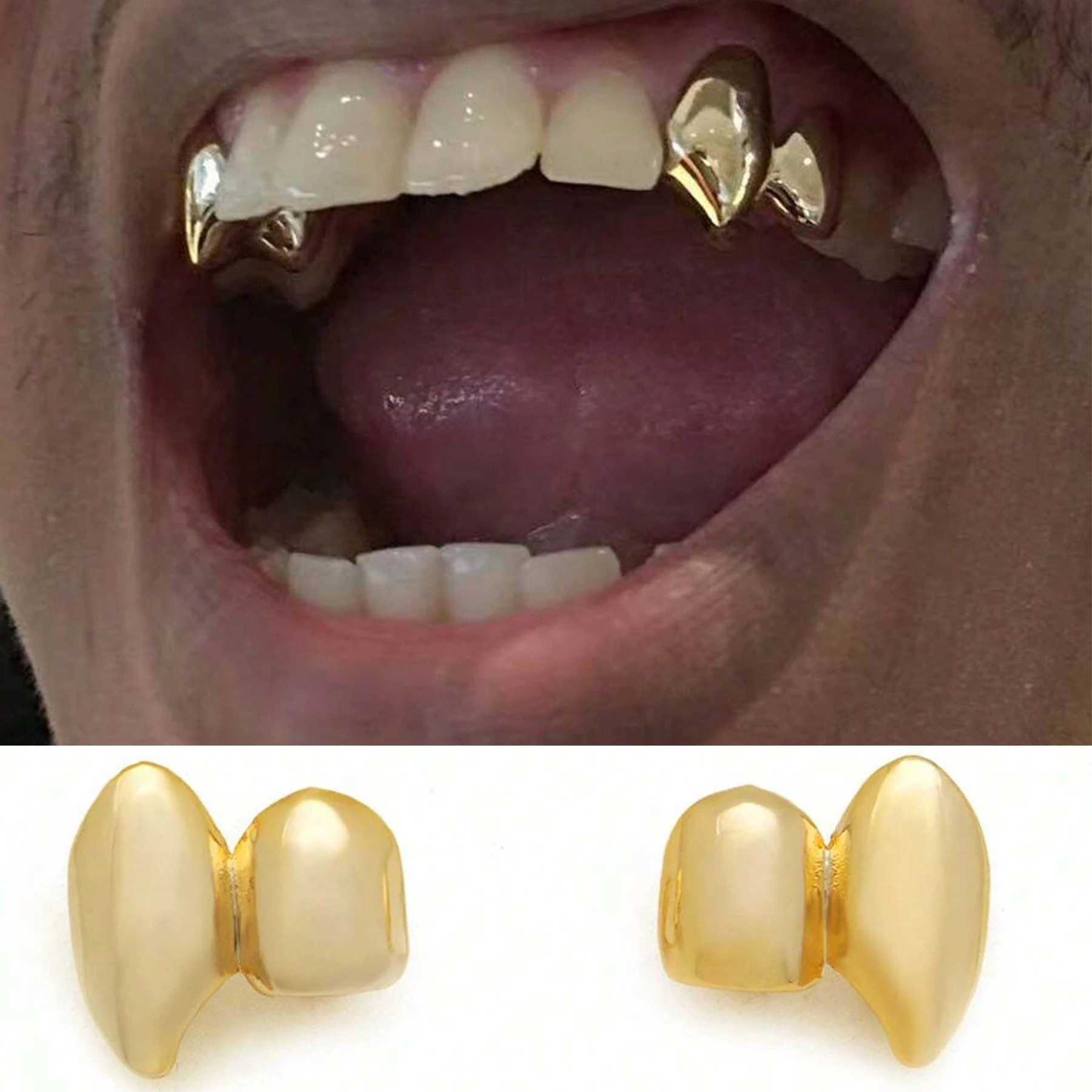 A pair of female teeth inlaid with 18K gold-plated teeth decoration smooth surface hip-hop fashion teethXJ250412