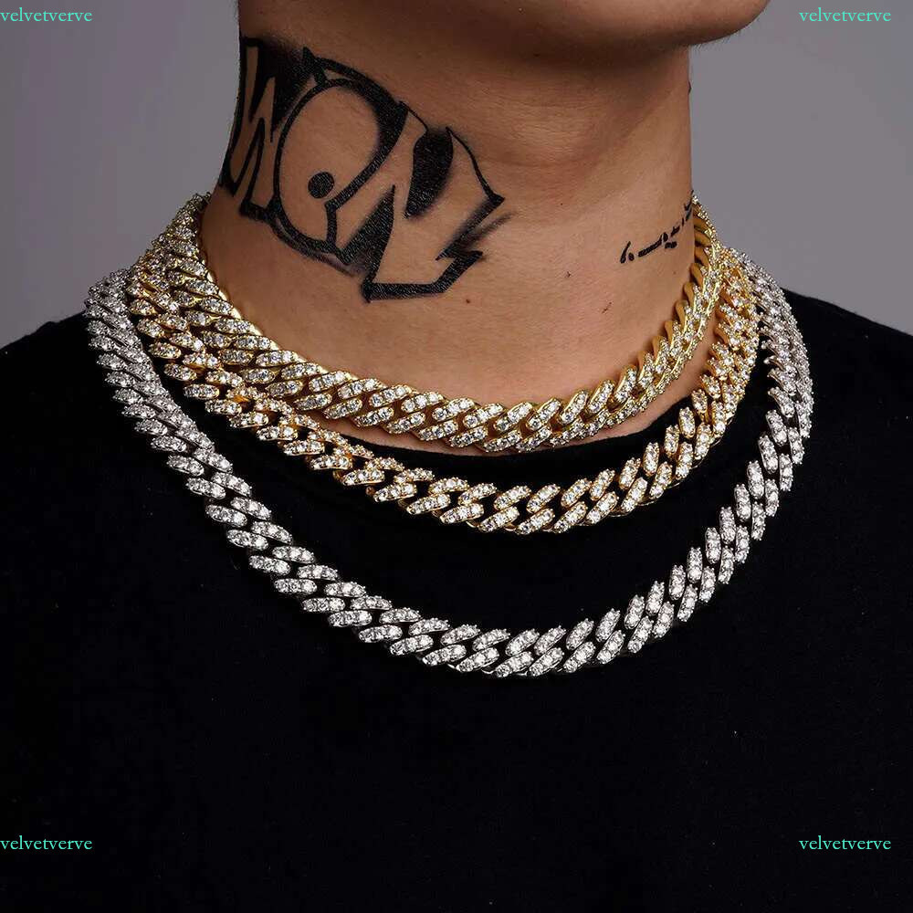 bracelet necklace mossanite Hip Hop Jewelry Ladies 12mm Gold Dia Necklace Bracelet Sier Iced Out vvs moissanite Cuban k Chains for Men