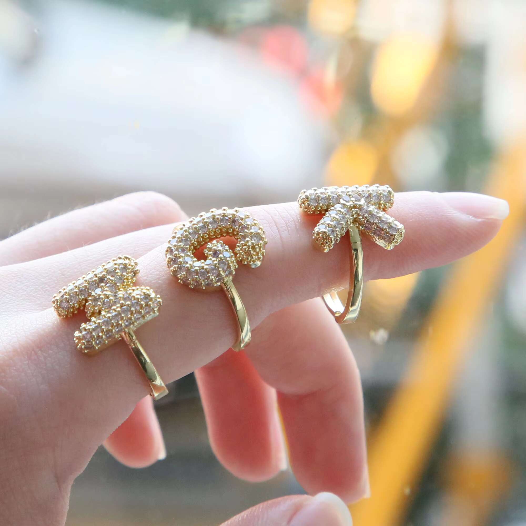 Jewelry Hip Hop Initial Letters Openable Ice Out Cubic Zirconia Letter Ring