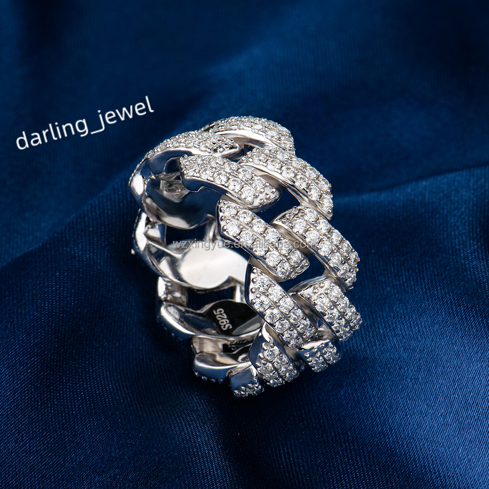 925 Sterling Silver Cuban Ring Pass Diamond Tester with VVS1 DEF Color Diamond Moissanite Jewelry for Wedding Hip Hop Style