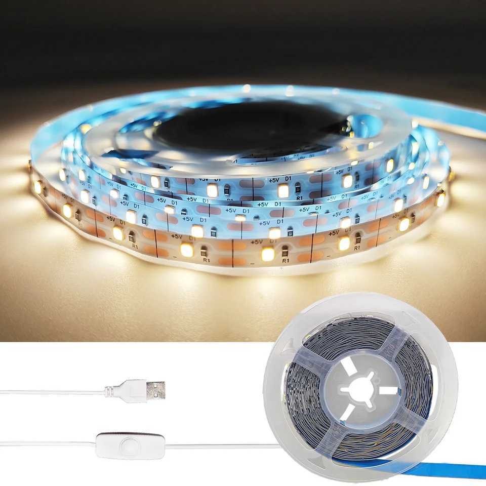 5V USB LED Strip With Switch SMD 2835 60LEDs/M Flexible Senson Light Tape Ribbon Backlight For Room Cabinet TV Lighting W251112