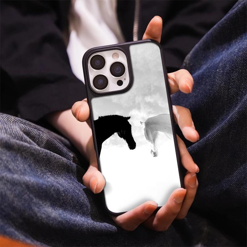 Black and White Horse Phone Case Compatible with iPhone 17 Pro Max Case iPhone 16 Matte PC 15 Personalized 14 Large Hole 13 Hard
