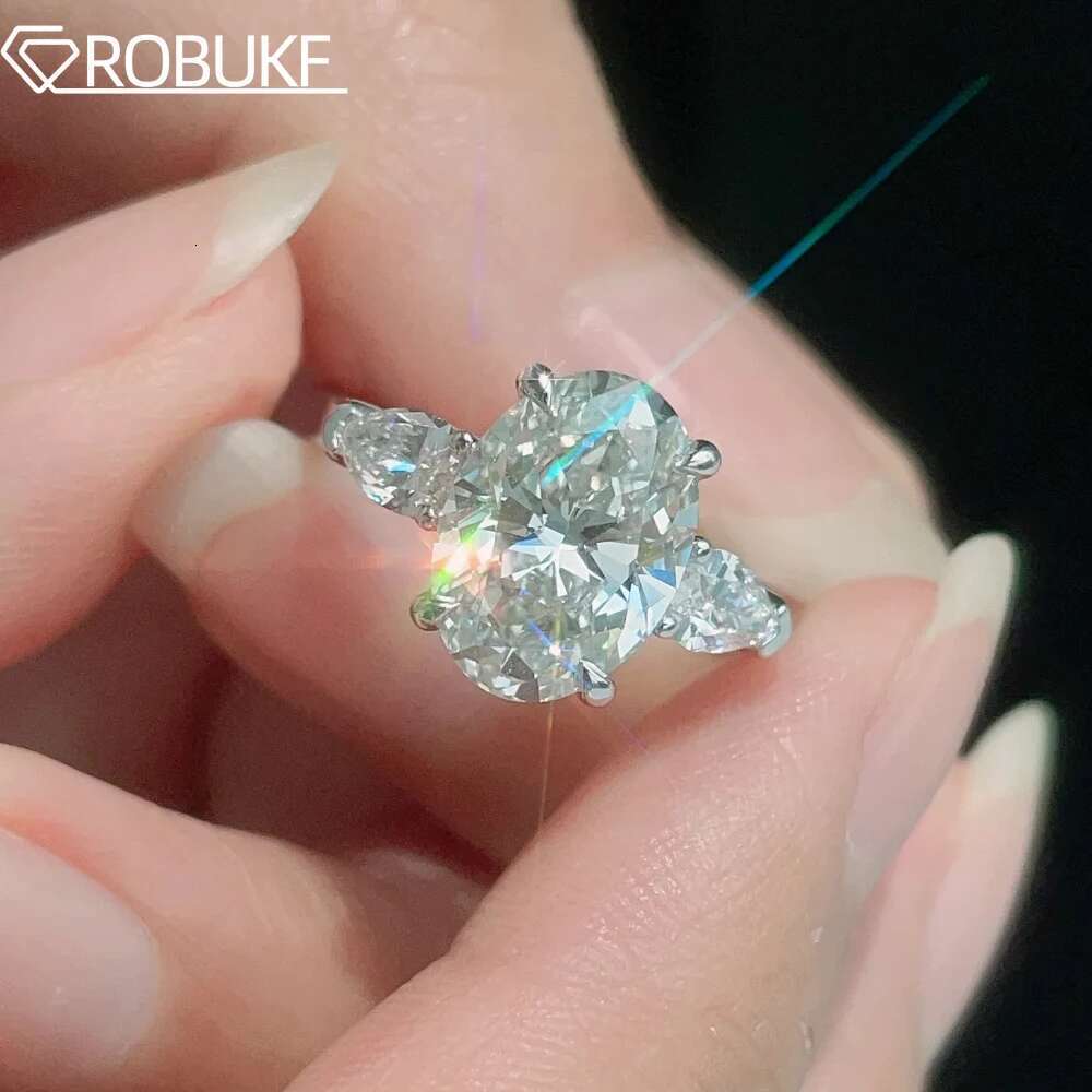 2CT Oval Cut Moissanite Engagement Rings for Women 925 Sterling Silver 3 Stones Sparkling Diamond Wedding Band Jewelry with GRA