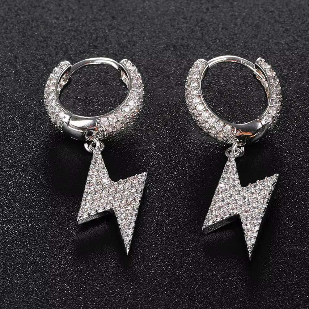 Hot Sale Hip Hop Ring Earrings Lightning Drop Micro Zircon Hip Hop Studs for Unisex