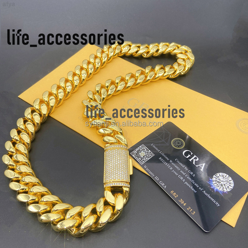 New Hip Hop 18mm Stainless Steel Cuban Link Chain with Moissanite Coupler