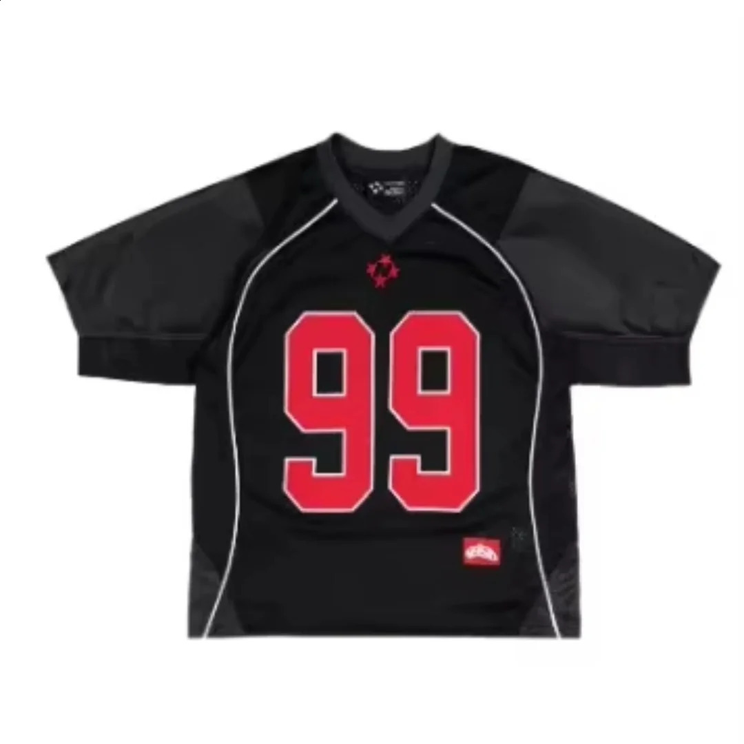 Summer fashion retro street sports splicing style mens short sleeved Harajuku Y2K hiphop casual oversized top 250407