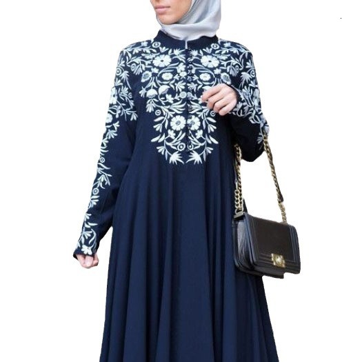 2025 New Dress Ethnic Style Womens Long Sleeved Printed Stand Up Collar Large Swing Long Skirt