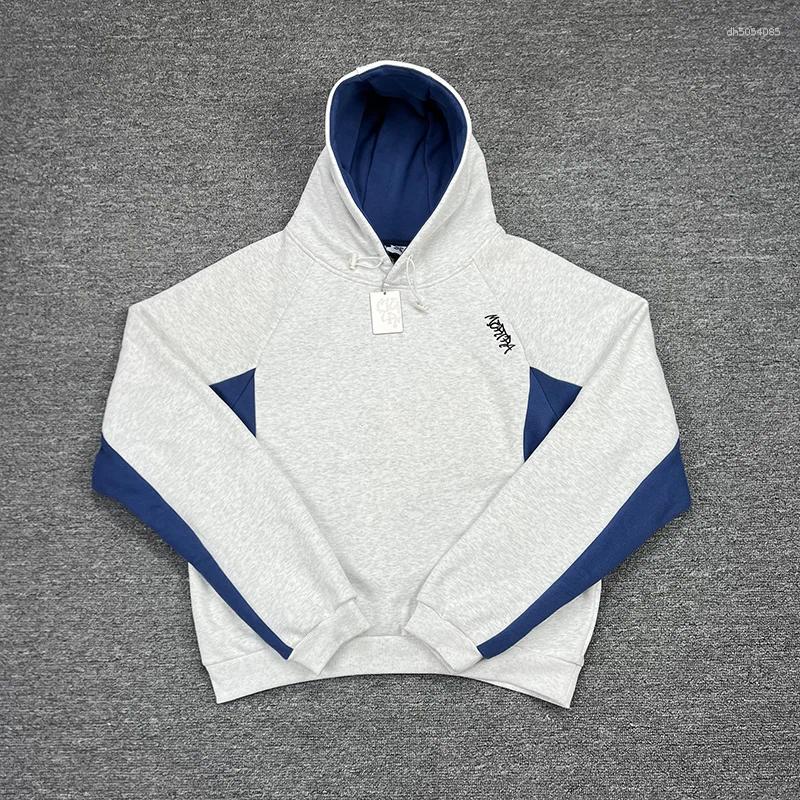 Men's Hoodies Men Women Casual Fashion Couple Gray Blue Color Blocking Patchwork Hoodie Top Quality Cotton Embroidery Pullovers