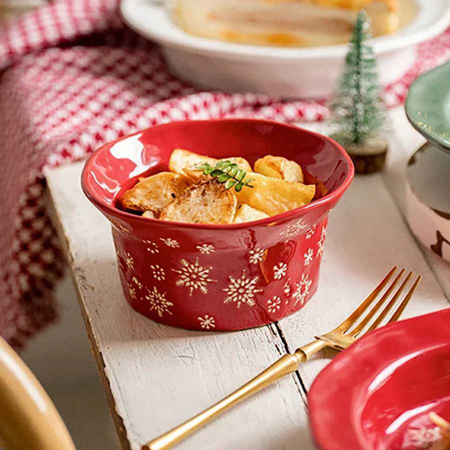 Christmas Christmas Series Tableware Relief Plate Red Snowflake Pattern Steak Western Dish Plate Simple Ceramic Dessert Bowl Mug Y251113