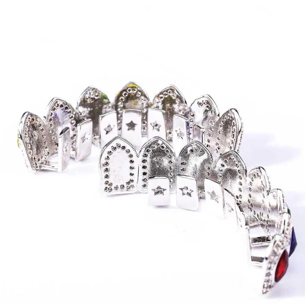 JINAO New Hip Hop Grill Set Gold and Silver Jewelry Cube Zirconia Hip Hop Teeth Grill Top and Bottom Grill Party GiftXJ250412