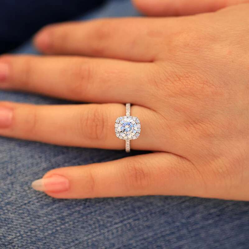 GRA 0.5-3 Carat D Real Moissanite Diamond Wedding Halo square Rings for Women Original 925 Sterling Silver New in Fine Jewelry