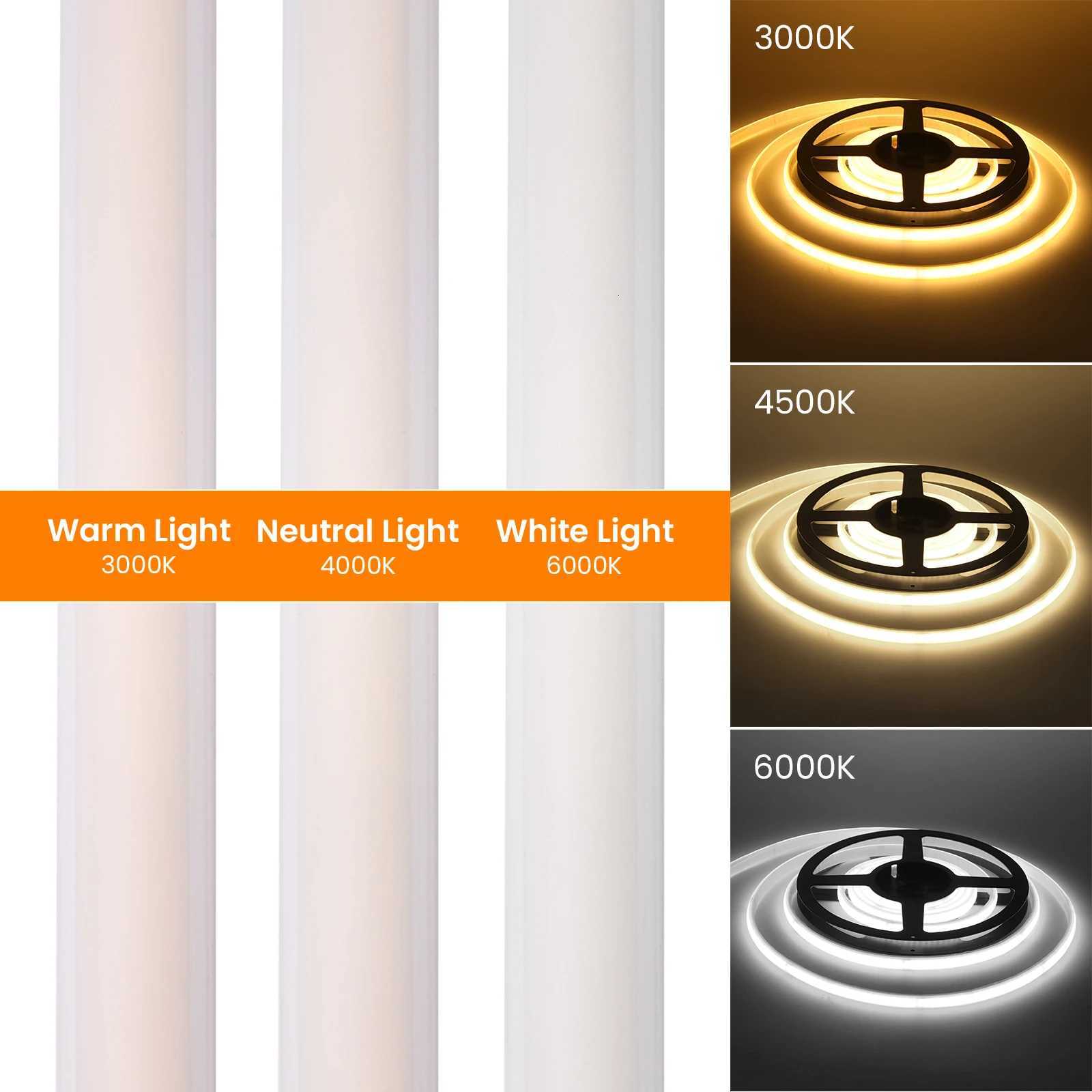 IP65 COB Self-adhesive Tape LED Neon Light Strips AC 230V RA90 Waterproof Outdoor Garden FOB Ribbon Lamp 2Pin Wire/EU Power Plug W251112