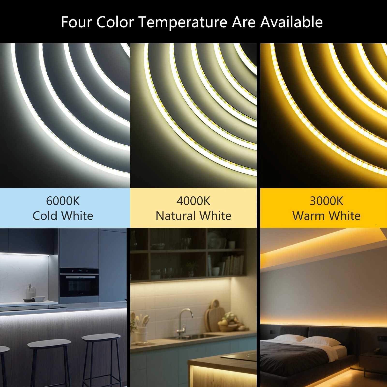 8mm Width COB LED Strip Black PCB DC12V 24V 320LEDs/m 3000K 4500K 6000K High Density Uniform Light CRI 90 Indoor Decor 1M-20M W251112