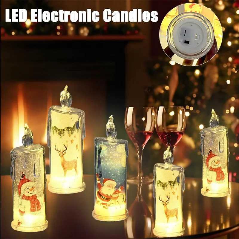 1/4/8PCS Transparent Electronic Candle Built in Printed LED Simulation Flameless for Christmas Decoration Ambient Lighting M251113