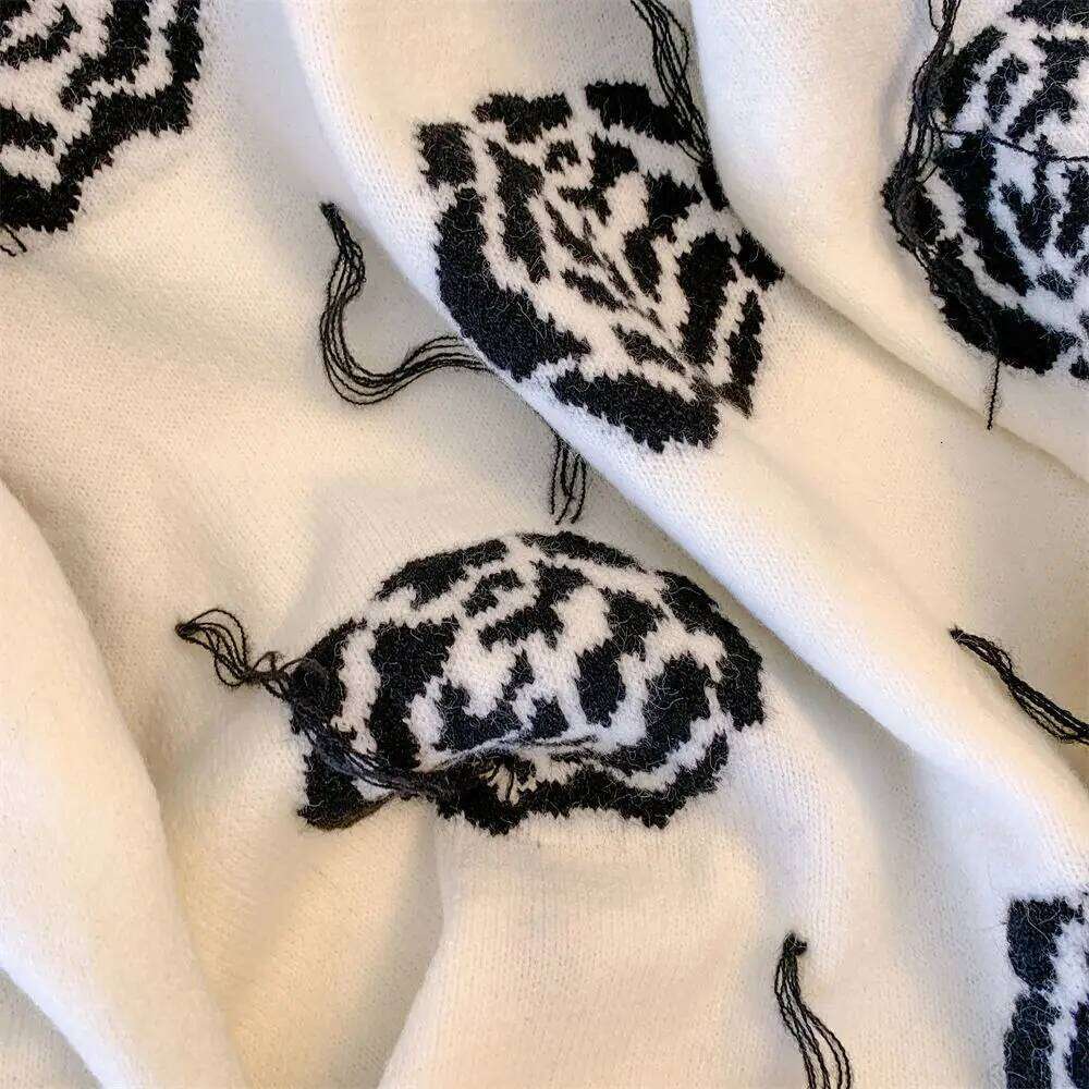 Temperament Loose Tassel Sweater Autumn Korean All-Match Knitting Pullovers Female Casual Printing Jacquard Warm Trend Top Tee