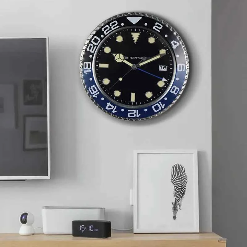 34cm Wall Clocks Super Silent Luxury Clock Metal Modern Design Large Watch Home Stainless Steel Luminous The Date Home Decoratio W250715