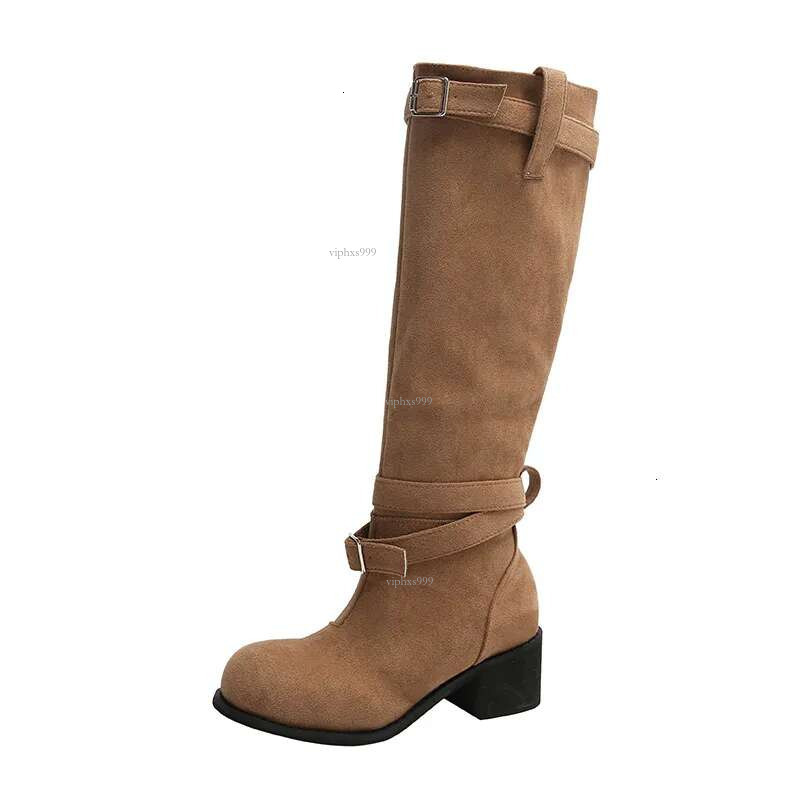 New Free Shipping Designer Shoes Long Leg Knight Women's Spring And Autumn New Style Thick Heel Western Cowboy Boots High Leg Slimming Pleated Pi