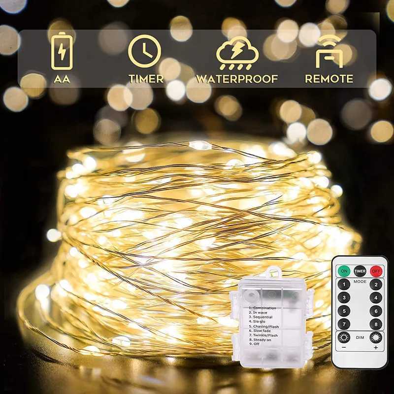 LED Fairy Lights Battery Operated Remote Copper Wire Light Garland Christmas Wedding Party String Lights For Home Decoration M251113