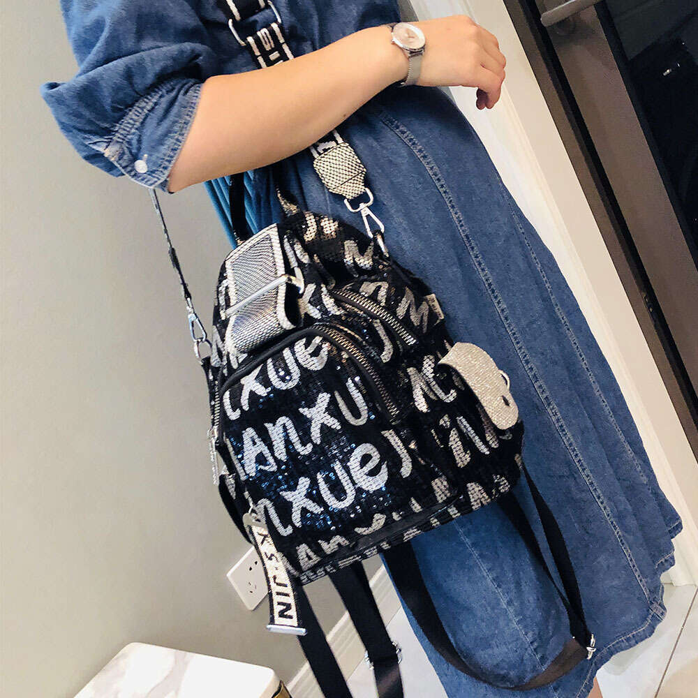Backpack Letter Sequin for Women New Korean Fashion Casual Crossbody Bag Multi purpose Travel Backpack