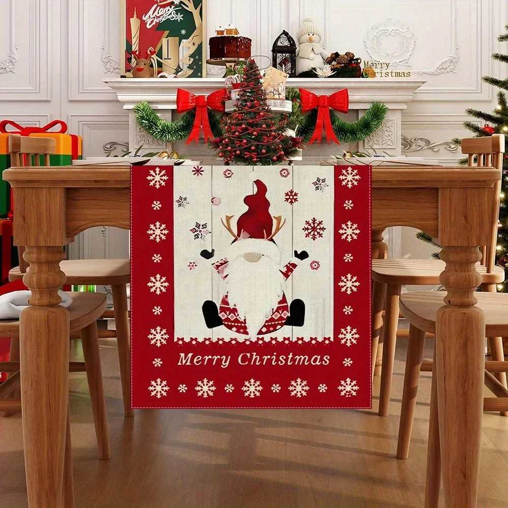 Christmas Christmas Table Runner Table Flag Santa Reindeer Snowflake Design Linen Fabric Multiple Sizes Home Decor Y251113