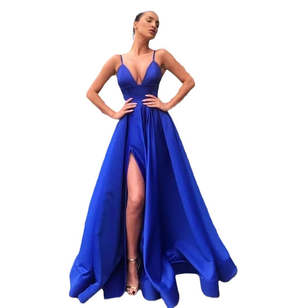 2025 Summer New Womens Sexy Slimming Strap Dress Deep v Split Banquet Evening Dress