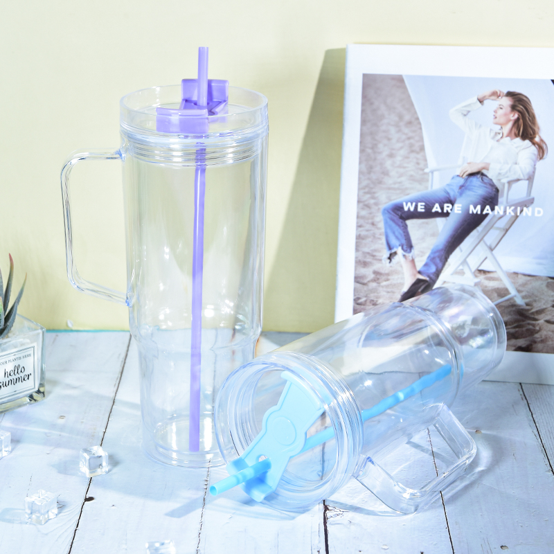 40oz pre-drilled plastic snow globe tumblers with handle colored lids pluggers big capacity drinking tumblers for DIY fill glitter A1