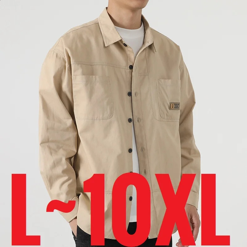 100 cotton mens long sleeved mens oversized casual oversized 5XL 6XL 7XL 8XL 9XL 10XL Plus loose spring jacket 250411