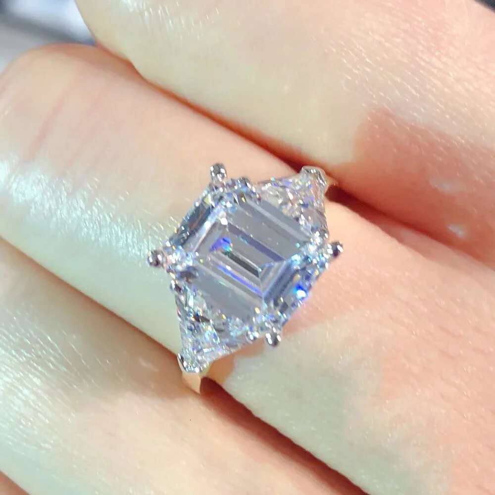 5cttw Emerald/Triangle Cut All Moissanite Rings For Women 3 Stone Diamond S925 Silver Engagement Wedding Band Jewelry With GRA