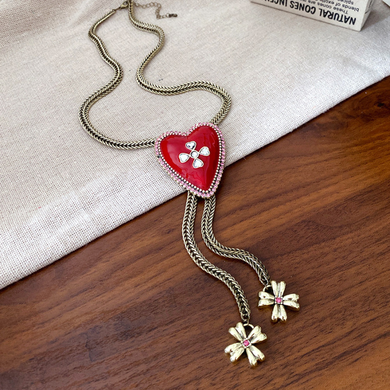 Super Shiny Diamond-Studded Oil-Drip Heart Double-Layer Pendant Necklace Fresh Sweet Choker Light Luxury High-End Sweater Chain - view 6