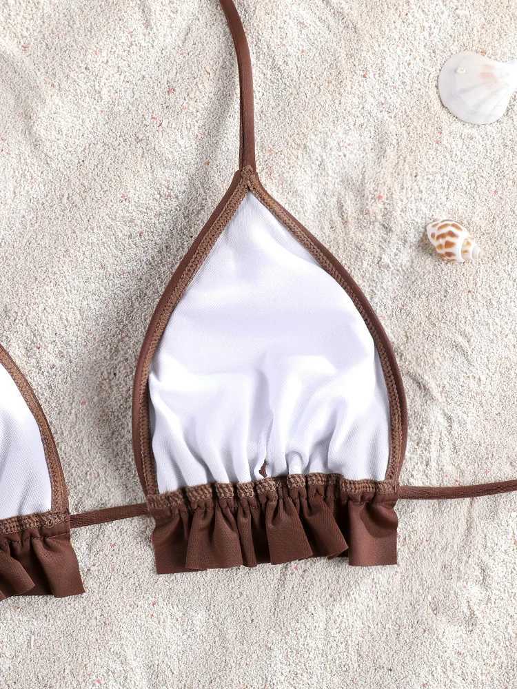 Brown Frill Bikinis Summer Bikini Set Sexy Swimwear Womens swimsuit Bathing Suit High Quality 2025 Bandage ruffled SwimsuitW251113