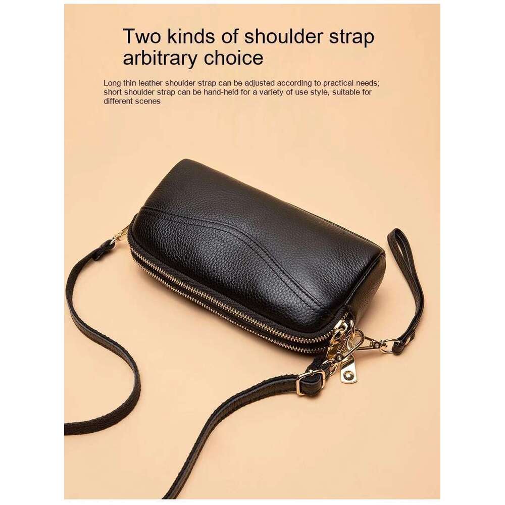 Leather Crossbody Bag New Fashion Middle-Aged Mother Double Zipper Soft Leather Handbag Female