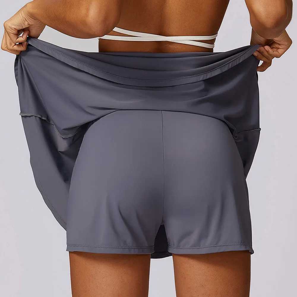 Womens tennis dance gym fitness solid sports womens tennis running Skort active yoga fitness Y250412