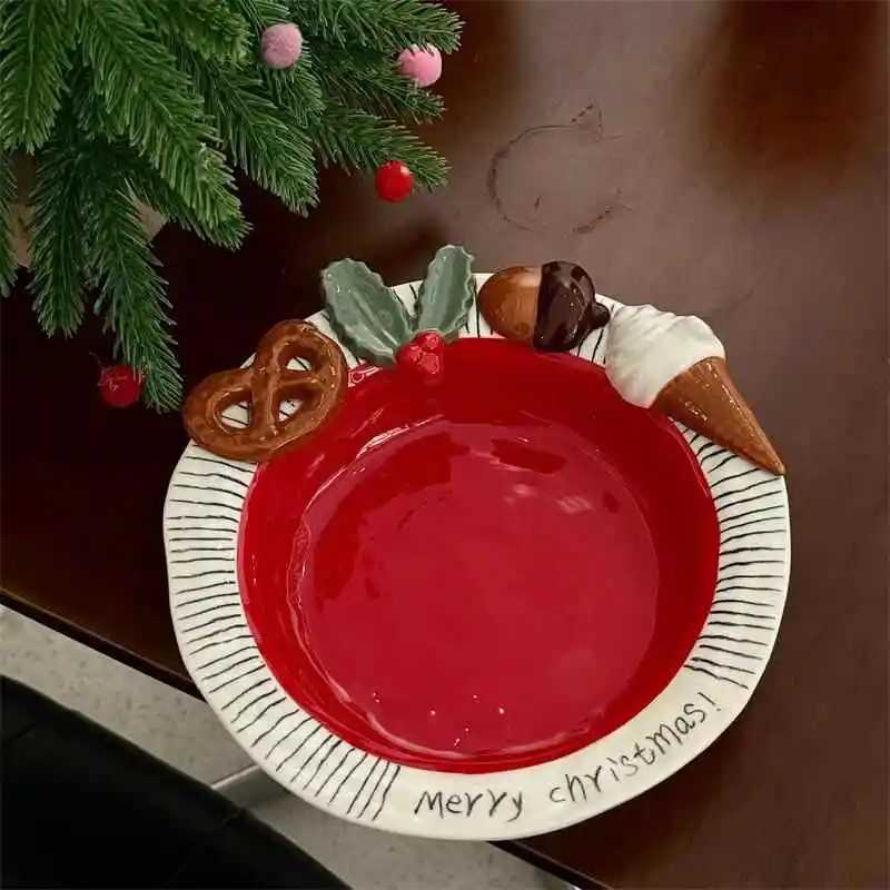 Christmas Ceramic Christmas Dinner Plate Underglaze Spaghetti Plates Exquisite Household Deep Dish Creative Dessert Tray Gift Y251113
