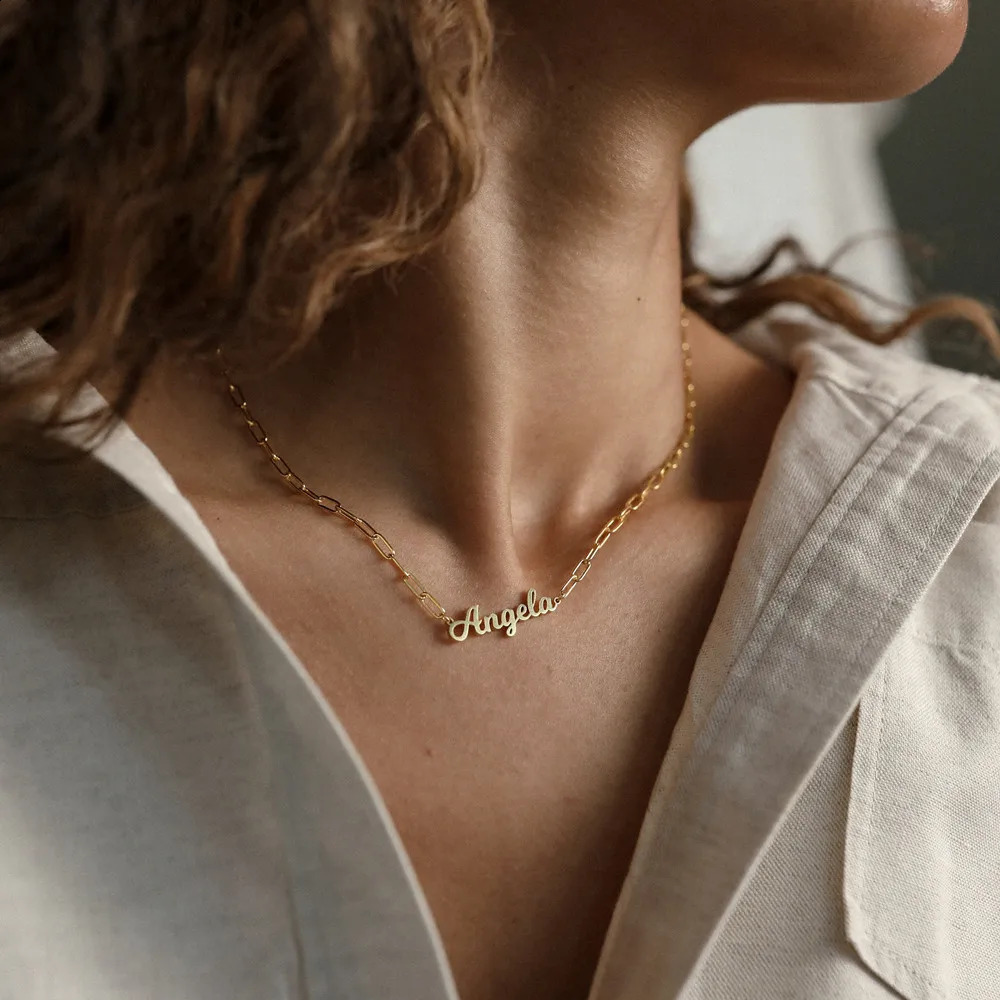 Personalized Stainless Steel Jewelry Customized Name Necklace Womens Fashion Paper Clip Gold Chain Pendant Necklace Gift 250409
