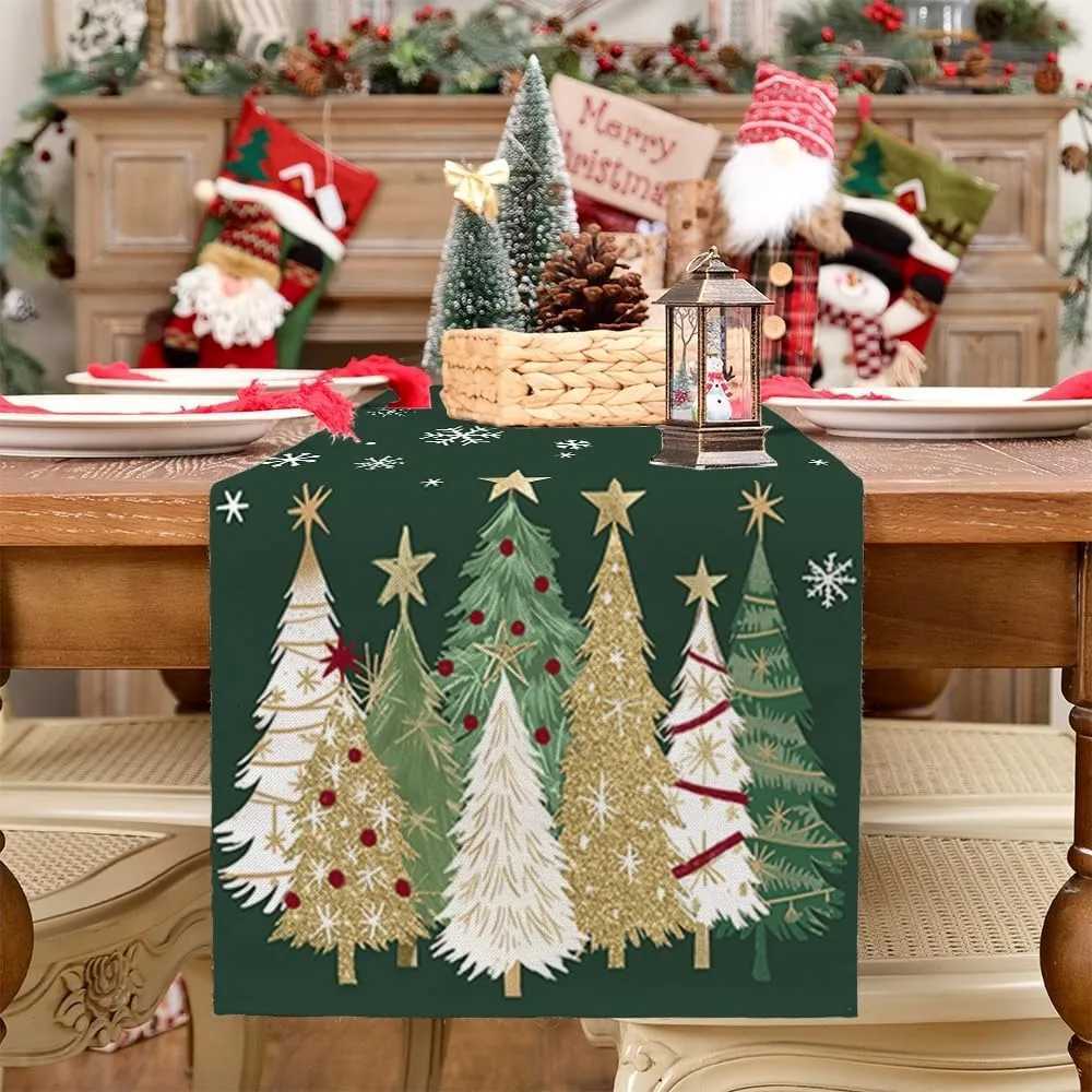 Christmas Christmas Tree-Printed Green table flag Festive Dcor for Your Holiday Meals New Year home party decoration Y251113