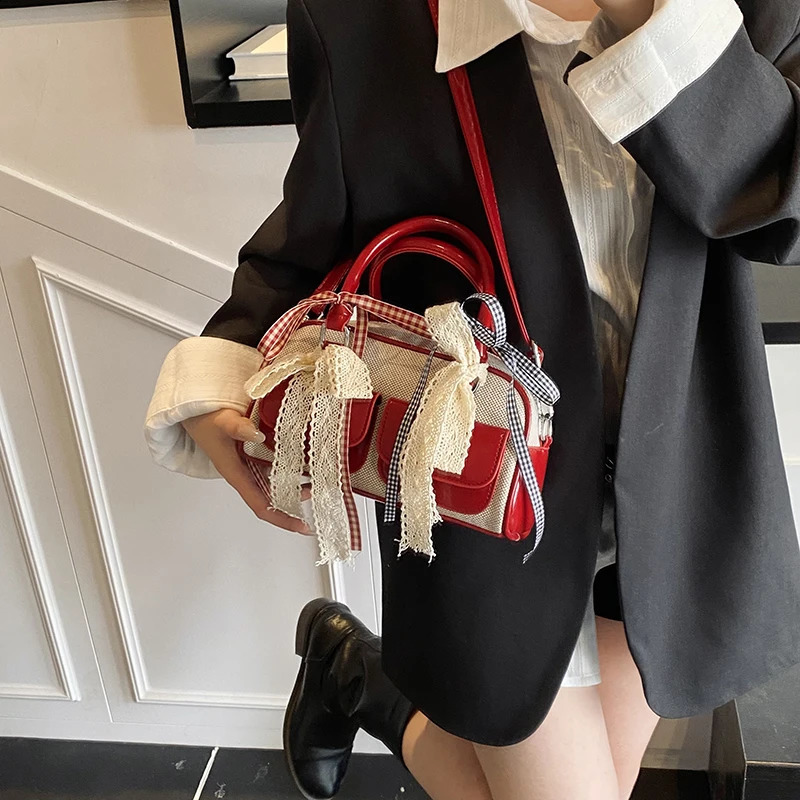 Y2K Top-handle Bags For Girls Lace Ribbon Decor Shoulder Crossbody Bag JK Accessories Latest Trend er Handbags 250411