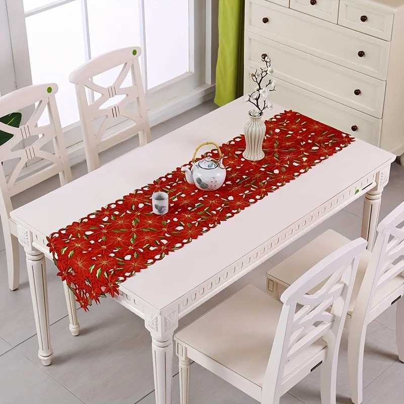 Christmas 2/1PCS Red and Green Christmas Embroidered Printed Tablecloths Party Picnic Table Cloth Supplie Table Runners Linens Y251113