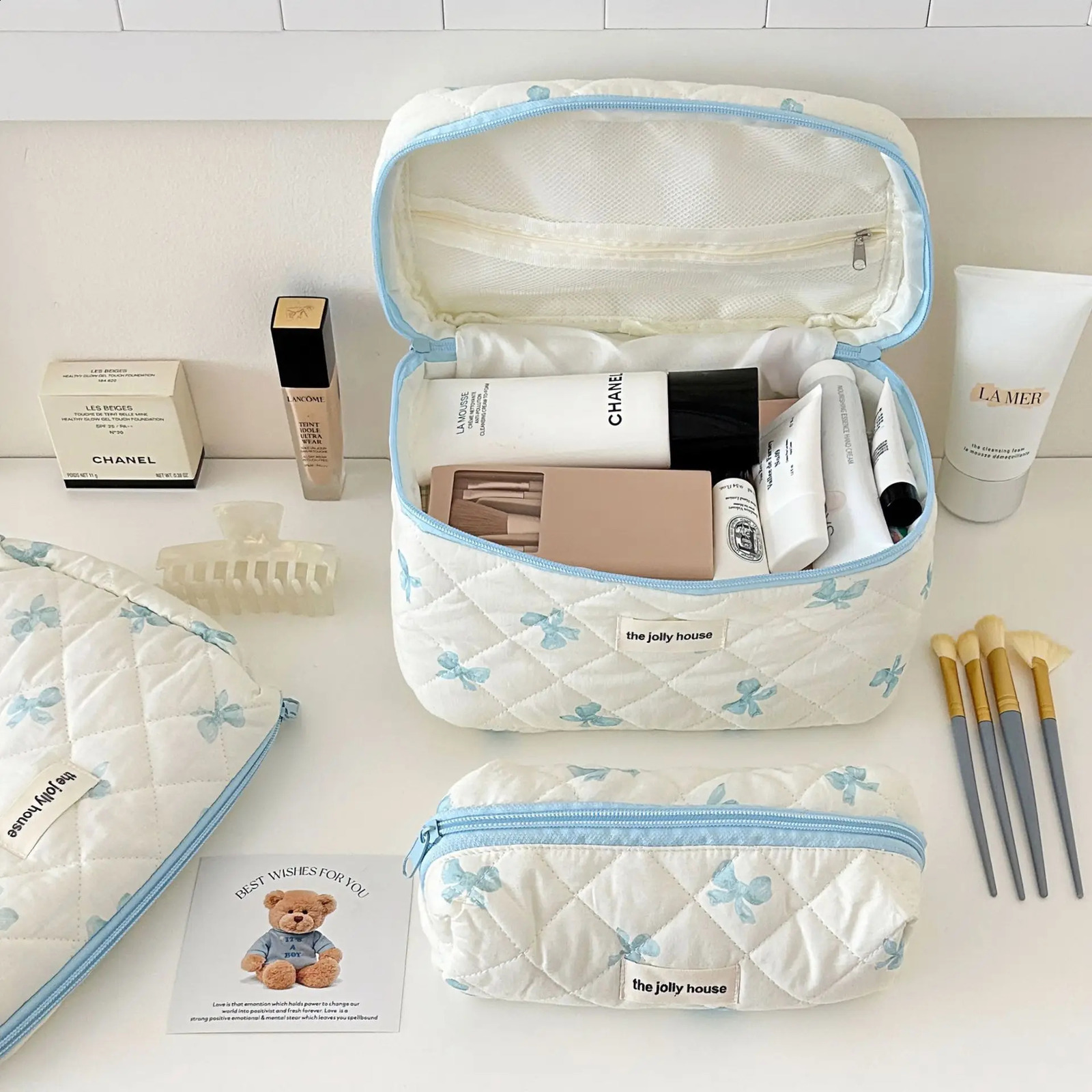 Korea Bow Print Womens Makeup Bag Large Capacity Portable Box Used as a Travel Toilet Storage 250409