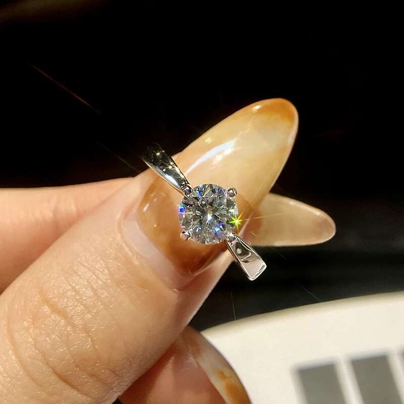 GRA Classic 4 Prong Luxury Real Moissanite Diamond Ring for Women Excellent Cut D Color 925 Sterling Silver Wedding Fine Jewelry