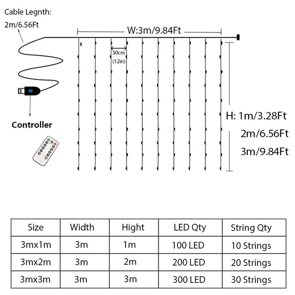 LED Curtain Fairy Lights USB Battery Powered String Lights Christmas Garland For New Year Party Wedding Camping Home Decoration M251113