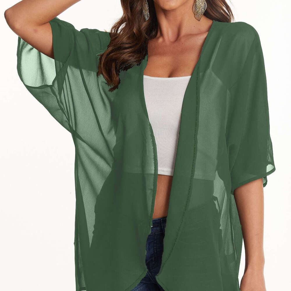 Women's Sunscreen Cover Up Printed Chiffon Top And Kimono Cardigan