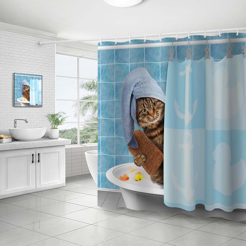 YL-37702 Custom Cute Cat Series Digital Printed Waterproof Shower Curtain/Bathroom Shower Curtain/Door Curtain Factory
