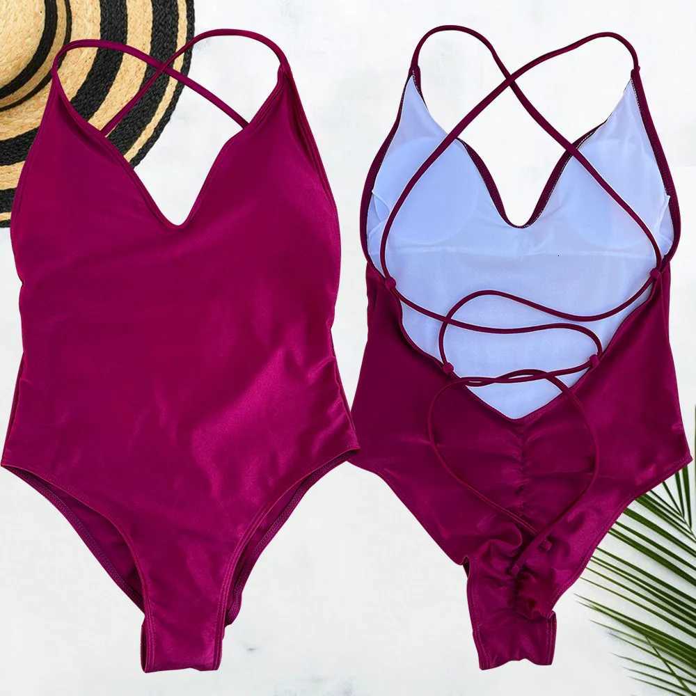 Solid One Piece Swimsuit Women Swimwear 2025 New Bikini Sexy Bodysuit Plus Size Bathing Suit Swimming Suit maillot de bain femmeW251113